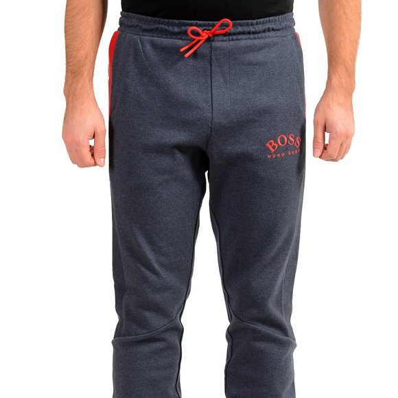 Hugo Boss Men's "Hadim" Gray Logo Print Track Sweat Pants